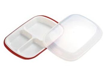 White and Red Lunch Plates with Lid